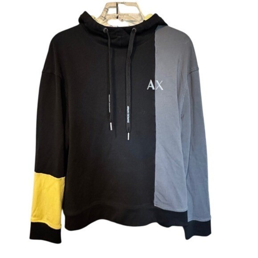 Armani Exchange AX Color Block Hoodie Sweatshirt Black Gray Yellow Mens
